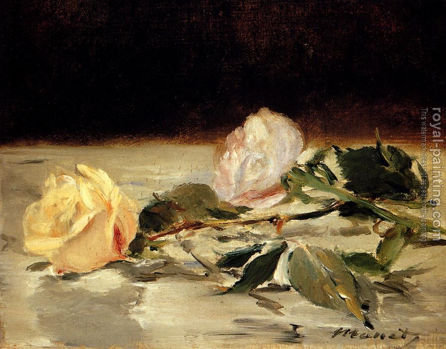 Edouard Manet : Two Roses On A Tablecloth